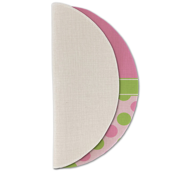 Pink & Green Dots Round Linen Placemats - HALF FOLDED (single sided)