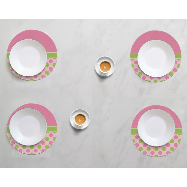 Pink & Green Dots Round Linen Placemats - LIFESTYLE (set of 4)