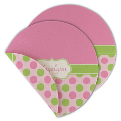 Pink & Green Dots Round Linen Placemat - Double Sided (Personalized)