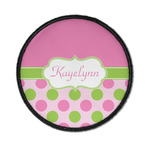 Pink & Green Dots Iron On Round Patch w/ Name or Text