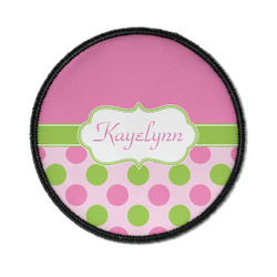 Pink & Green Dots Iron On Round Patch w/ Name or Text