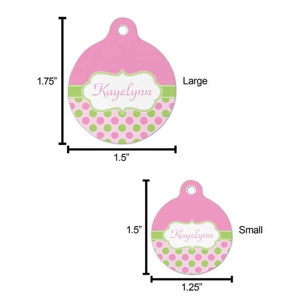Pink & Green Dots Round Pet ID Tag - Large - Comparison Scale