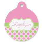 Pink & Green Dots Round Pet ID Tag (Personalized)