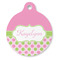 Pink & Green Dots Round Pet ID Tag - Large - Front