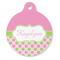 Pink & Green Dots Round Pet ID Tag (Personalized)