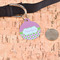 Pink & Green Dots Round Pet ID Tag - Large - In Context