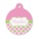 Pink & Green Dots Round Pet ID Tag - Small (Personalized)
