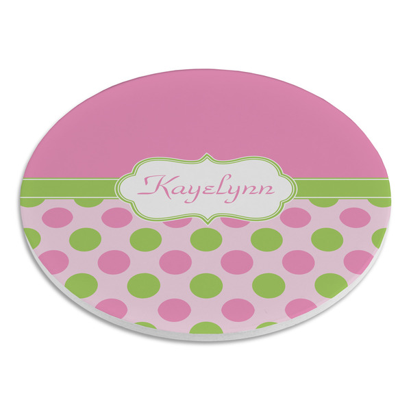 Pink & Green Dots Round Stone Trivet - Angle View