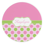 Pink & Green Dots Round Stone Trivet (Personalized)