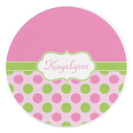 Pink & Green Dots Round Stone Trivet (Personalized)