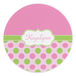 Pink & Green Dots Round Stone Trivet (Personalized)