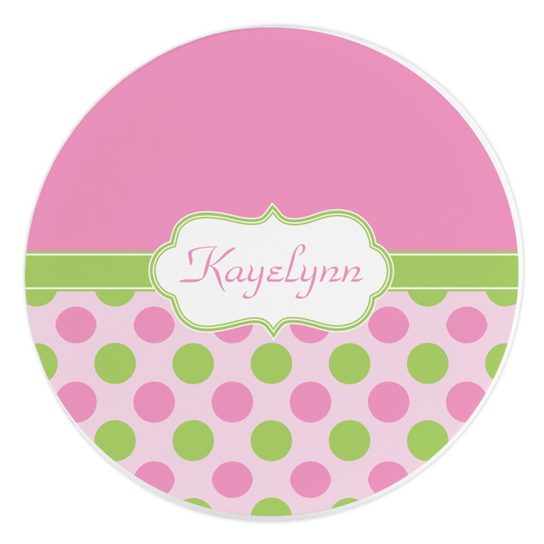 Custom Pink & Green Dots Round Stone Trivet (Personalized)