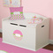 Pink & Green Dots Round Wall Decal on Toy Chest
