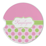 Pink & Green Dots Sandstone Car Coaster - Single (Personalized)