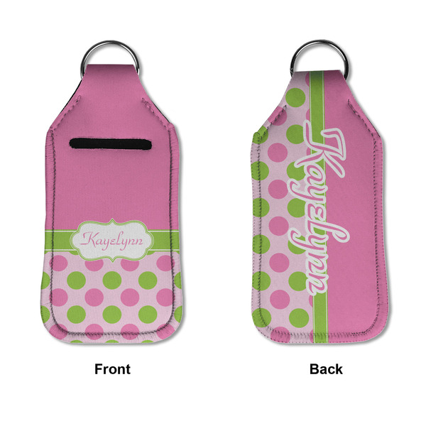 Pink & Green Dots Sanitizer Holder Keychain - Large APPROVAL (Flat)