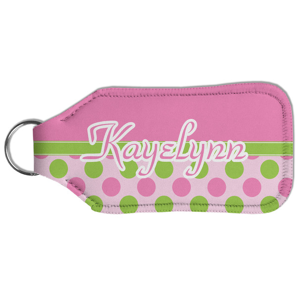 Pink & Green Dots Sanitizer Holder Keychain - Large (Back)