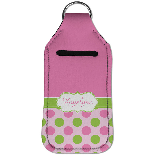 Pink & Green Dots Sanitizer Holder Keychain - Large (Front)