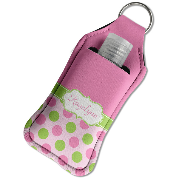 Pink & Green Dots Sanitizer Holder Keychain - Large in Case