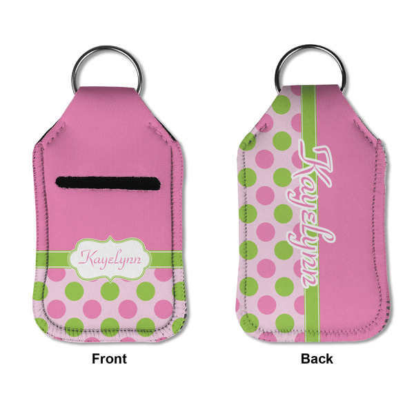 Pink & Green Dots Sanitizer Holder Keychain - Small APPROVAL (Flat)