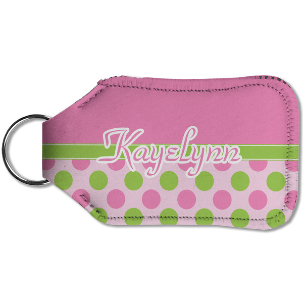 Pink & Green Dots Sanitizer Holder Keychain - Small (Back)