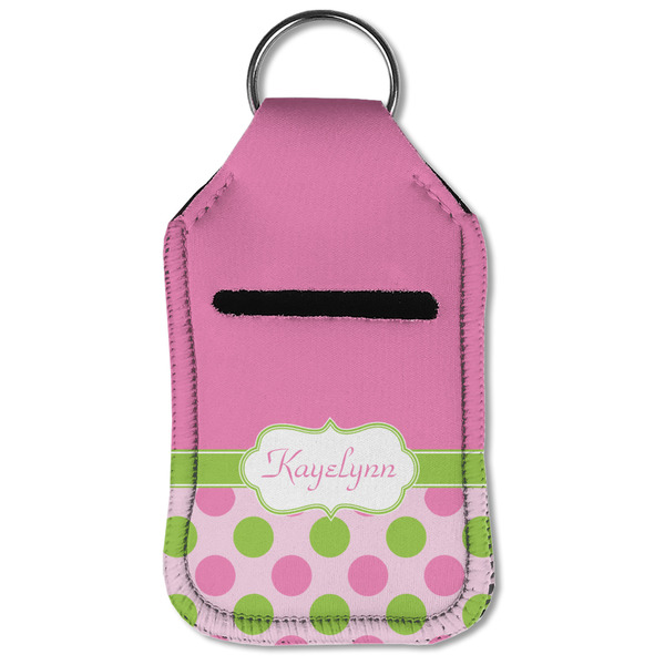 Pink & Green Dots Sanitizer Holder Keychain - Small (Front Flat)