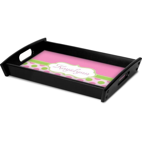 Pink & Green Dots Serving Tray Black - Corner