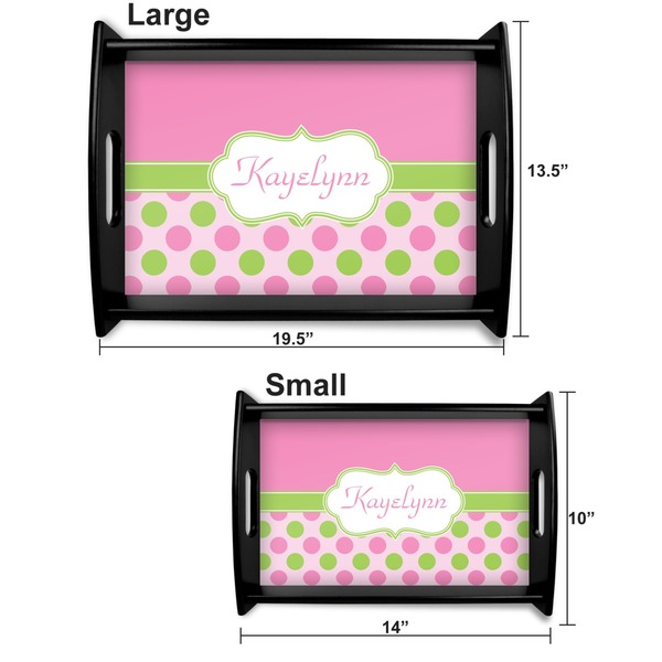 Pink & Green Dots Serving Tray Black Sizes