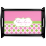 Pink & Green Dots Black Wooden Tray - Small (Personalized)