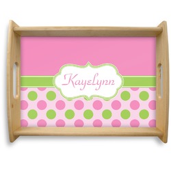 Pink & Green Dots Natural Wooden Tray - Large (Personalized)