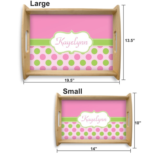 Pink & Green Dots Serving Tray Wood Sizes
