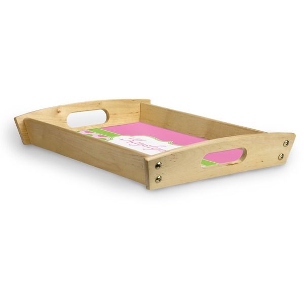 Pink & Green Dots Serving Tray Wood Small - Corner