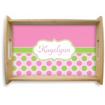 Pink & Green Dots Natural Wooden Tray - Small (Personalized)