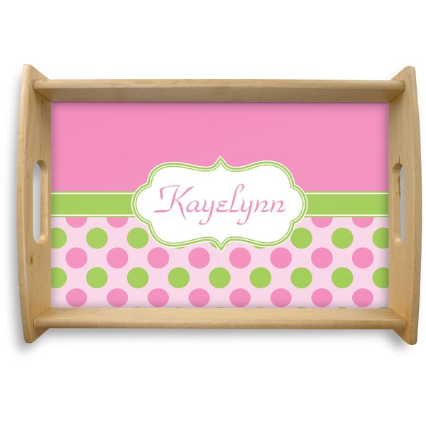 Custom Pink & Green Dots Natural Wooden Tray - Small (Personalized)