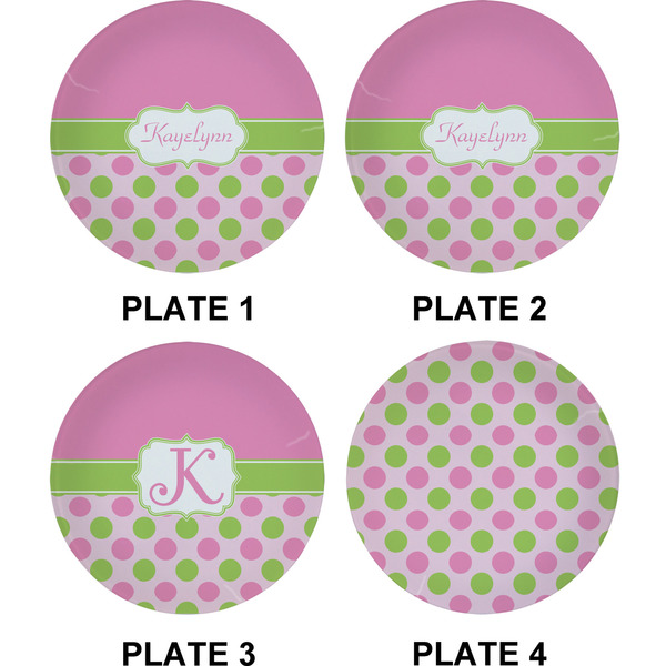 Pink & Green Dots Set of Appetizer / Dessert Plates (Approval)