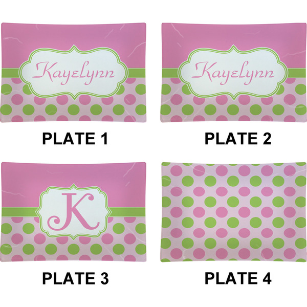 Pink & Green Dots Set of Rectangular Appetizer / Dessert Plates (Approval)