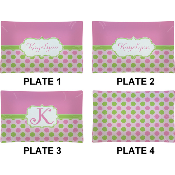 Pink & Green Dots Set of Rectangular Dinner Plates (Approval)