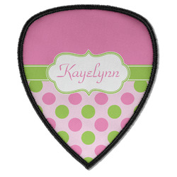 Pink & Green Dots Iron on Shield Patch A w/ Name or Text