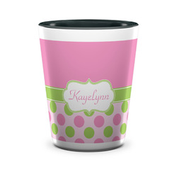 Pink & Green Dots Ceramic Shot Glass - 1.5 oz - Two Tone - Set of 4 (Personalized)