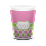 Pink & Green Dots Ceramic Shot Glass - 1.5 oz - White - Single (Personalized)
