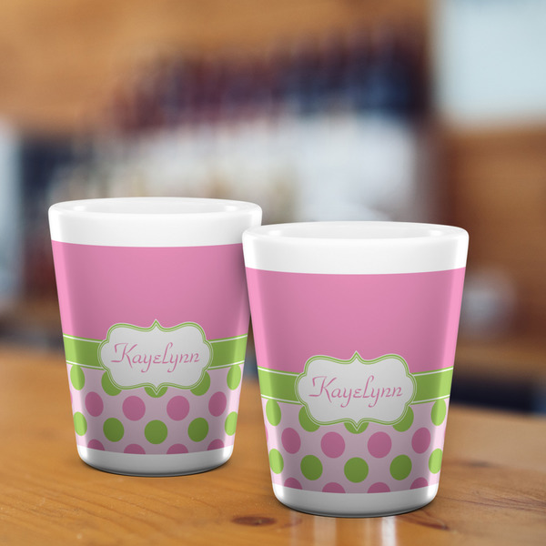 Pink & Green Dots Shot Glass - White - LIFESTYLE