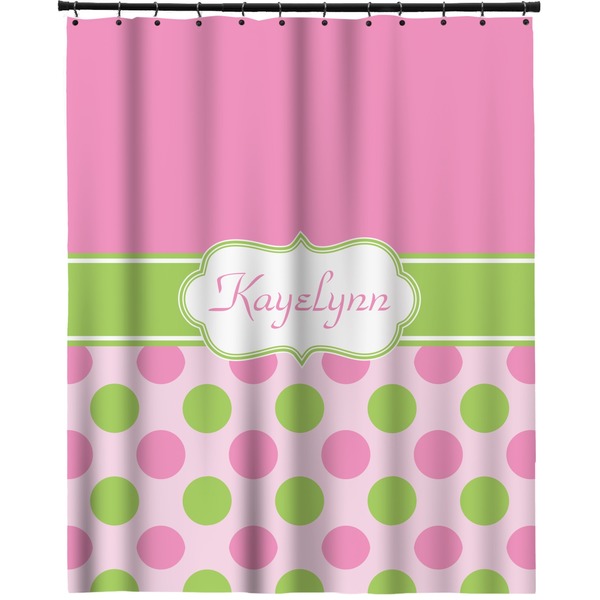 Custom Pink & Green Dots Extra Long Shower Curtain - 70"x84" (Personalized)