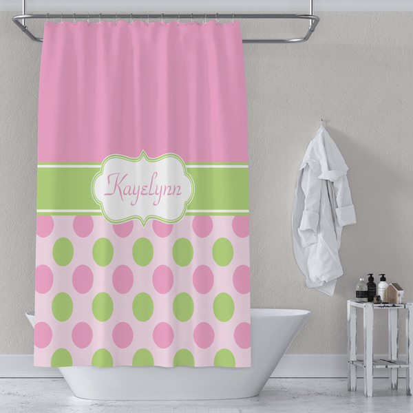 Pink & Green Dots Shower Curtain Lifestyle