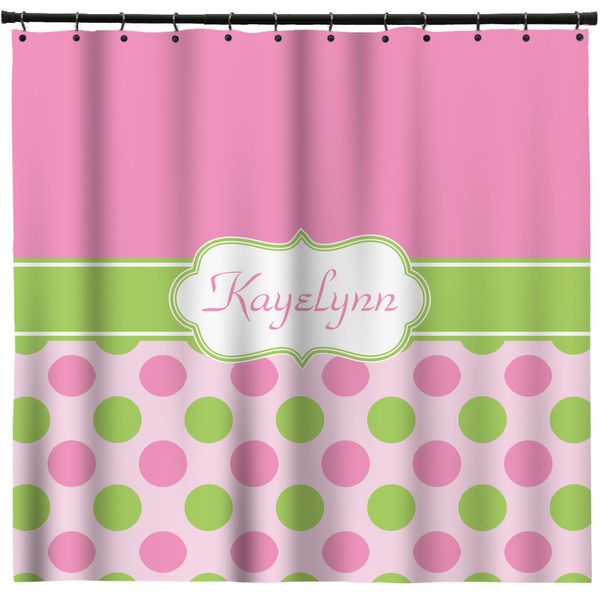 Custom Pink & Green Dots Shower Curtain - 71" x 74" (Personalized)