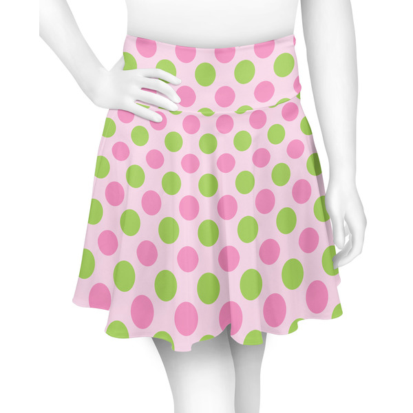 Custom Pink & Green Dots Skater Skirt - Medium