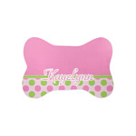 Pink & Green Dots Bone Shaped Dog Food Mat (Small) (Personalized)
