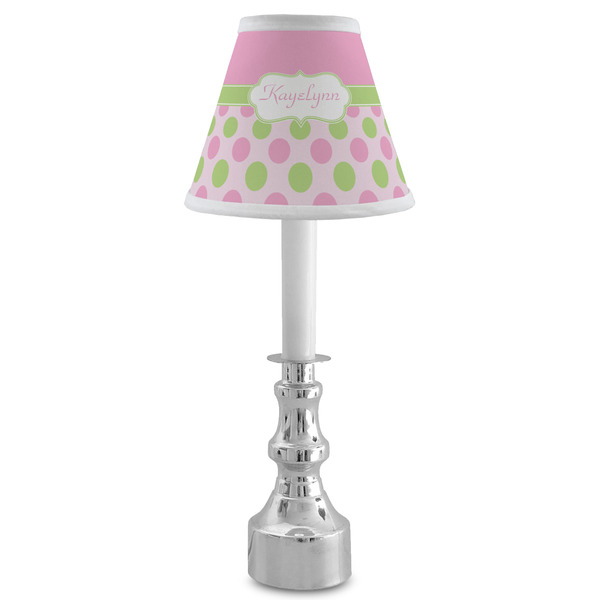 Pink & Green Dots Small Chandelier Lamp - LIFESTYLE (on candle stick)