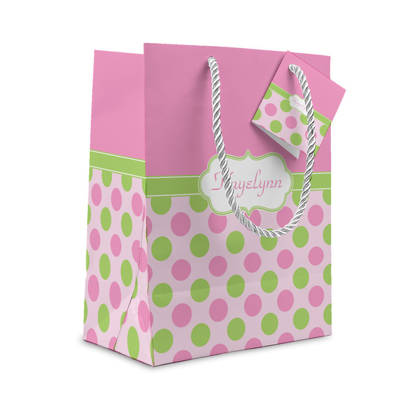 Custom Pink & Green Dots Small Gift Bag (Personalized)