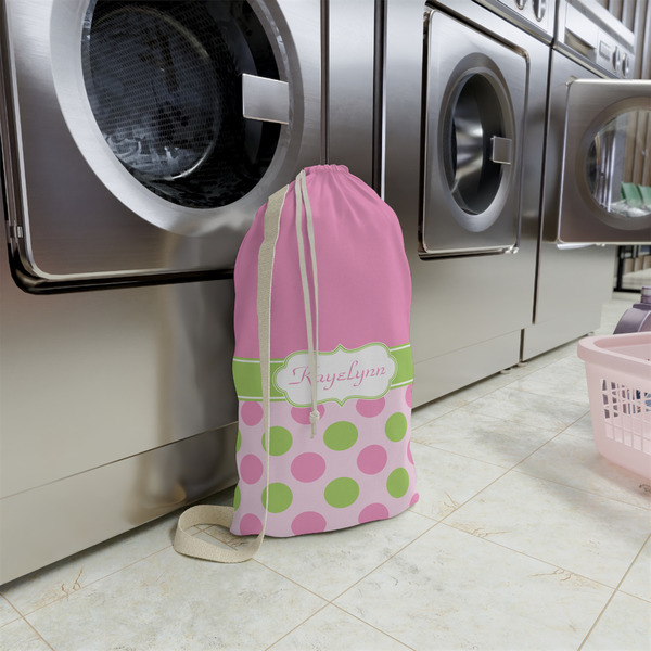 Pink & Green Dots Small Landry Bag - In Context