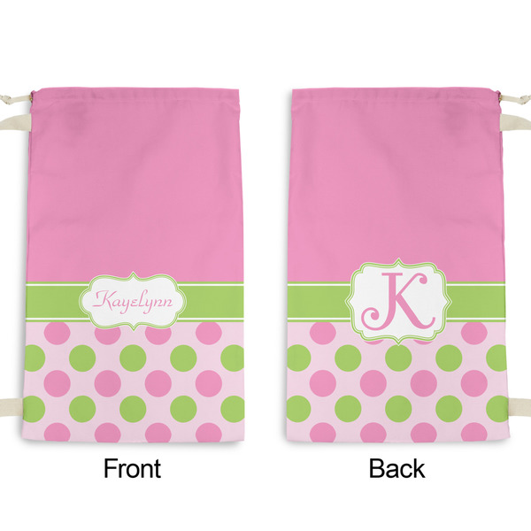 Pink & Green Dots Small Laundry Bag - Front & Back View