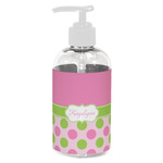 Pink & Green Dots Plastic Soap / Lotion Dispenser (8 oz - Small - White) (Personalized)